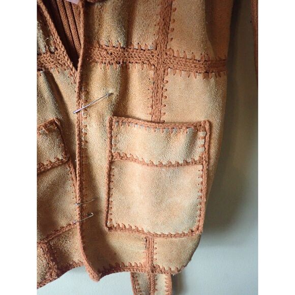 Sweater Bee Vintage 70’s Leather Knit Jacket Large Banff Orange Boho Mod Indie - Picture 5 of 8